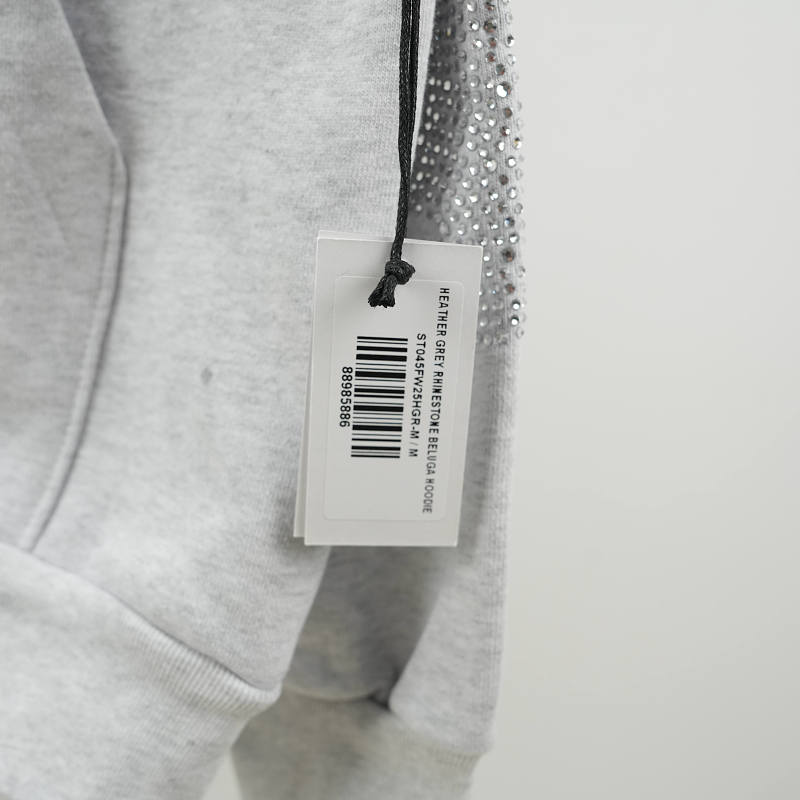 Sp5der Rhinestone Beluga Hoodie Heather Grey 11