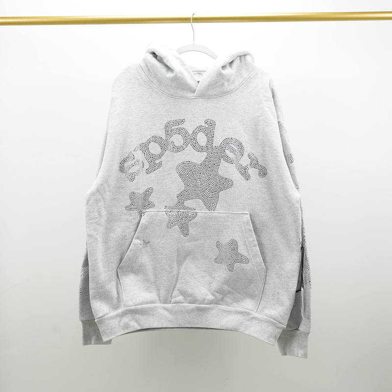 Sp5der Rhinestone Beluga Hoodie Heather Grey 3