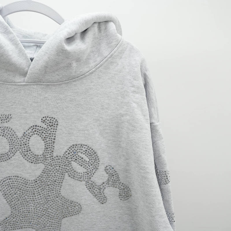 Sp5der Rhinestone Beluga Hoodie Heather Grey 10