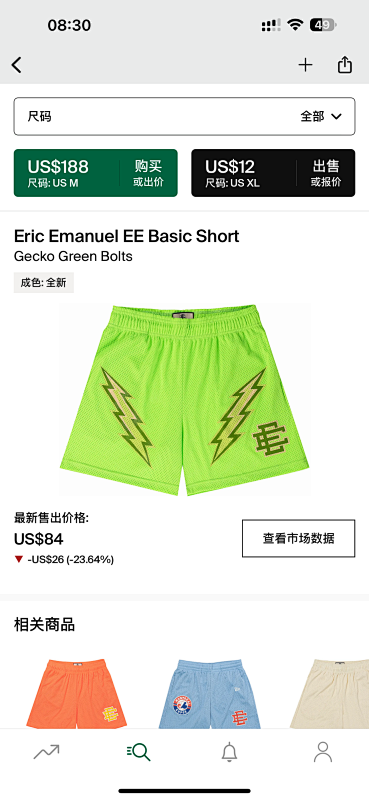Eric Emanuel Ee Basic Short Gecko Green Bolts