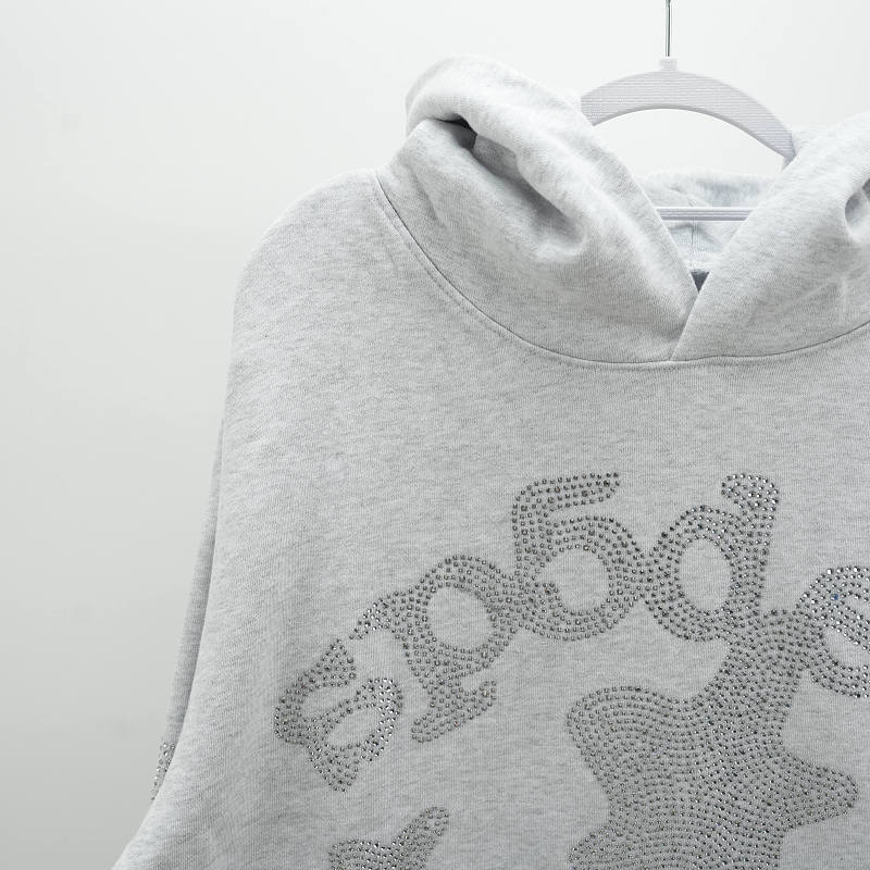 Sp5der Rhinestone Beluga Hoodie Heather Grey 9