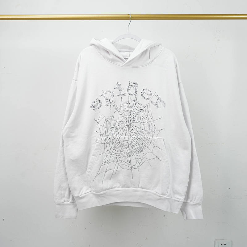 Sp5der 0G Rhinestone Logo Hoodie White 4