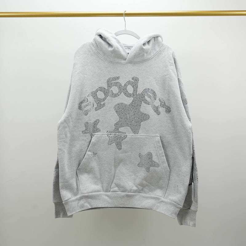 Sp5der Rhinestone Beluga Hoodie Heather Grey 4
