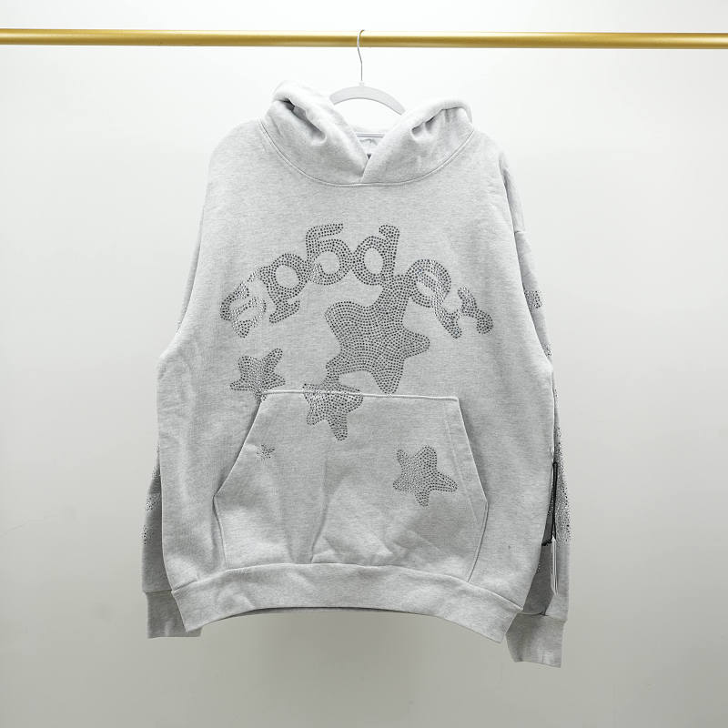 Sp5der Rhinestone Beluga Hoodie Heather Grey 5