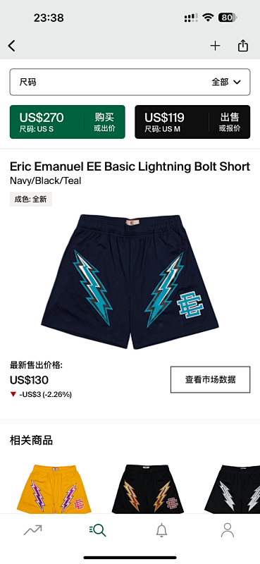 Eric Emanuel Ee Basic Lightning Bolt Short Navy/Black/Teal