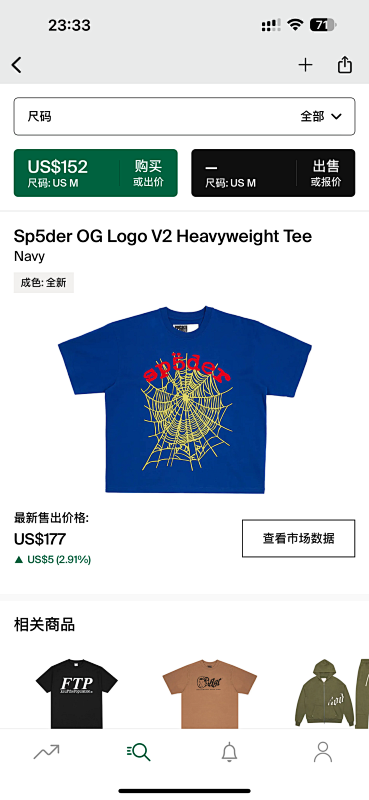 Sp5der Og Logo V2 Heavyweight Tee Navy