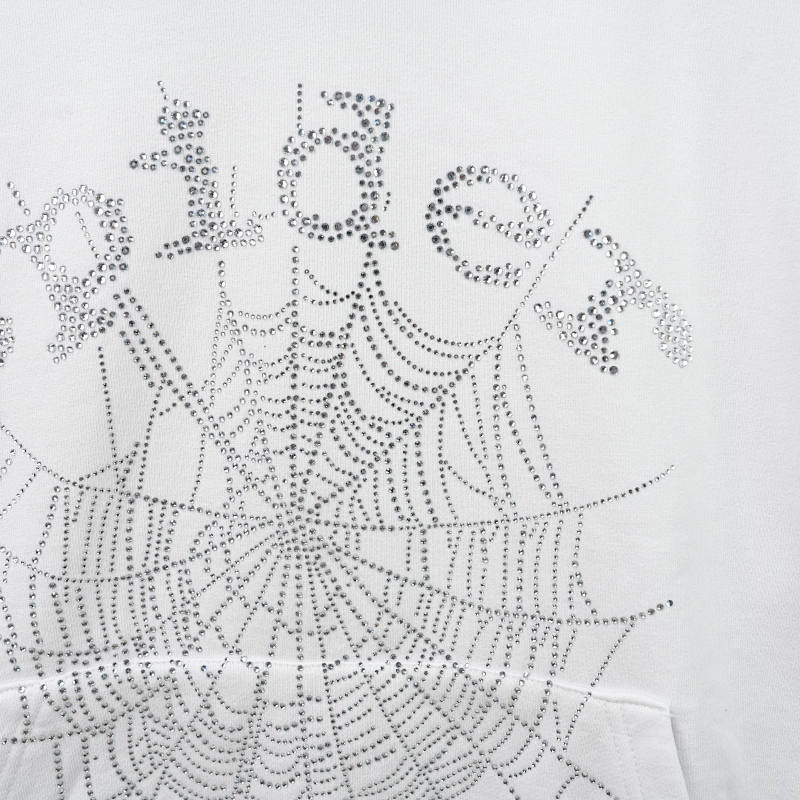 Sp5der 0G Rhinestone Logo Hoodie White 5