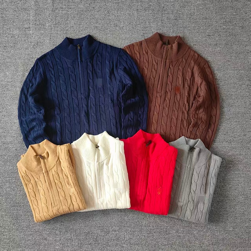 .00##pony Logo Embroidered Cable-knit Wool Knit Half-zip Long-sleeved Sweat C 2