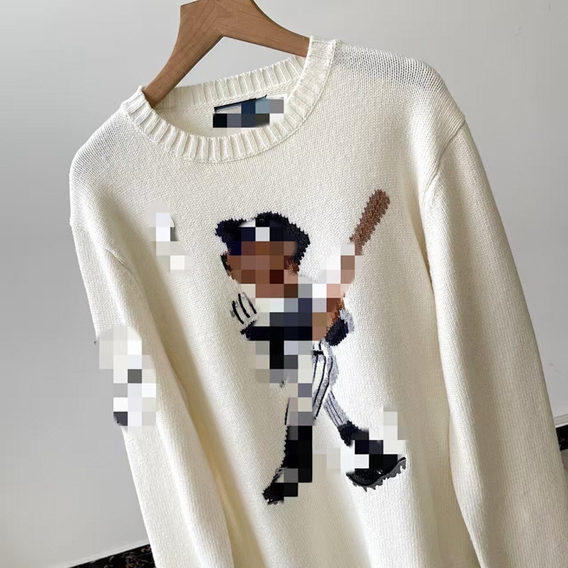 ##Bear Intarsia Knit Crewneck Sweater 808 P 10