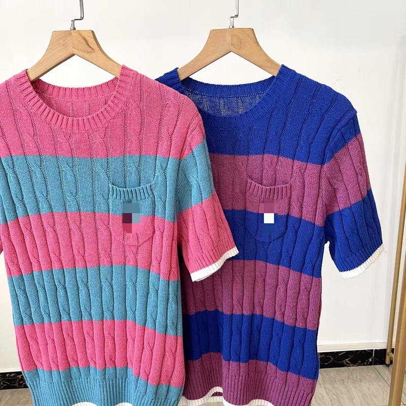 ##Striped Cable-Knit Short-Sleeve Sweater P 11
