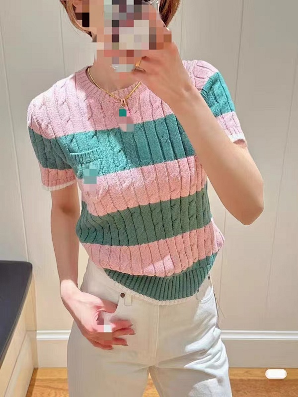 ##Striped Cable-Knit Short-Sleeve Sweater P 3