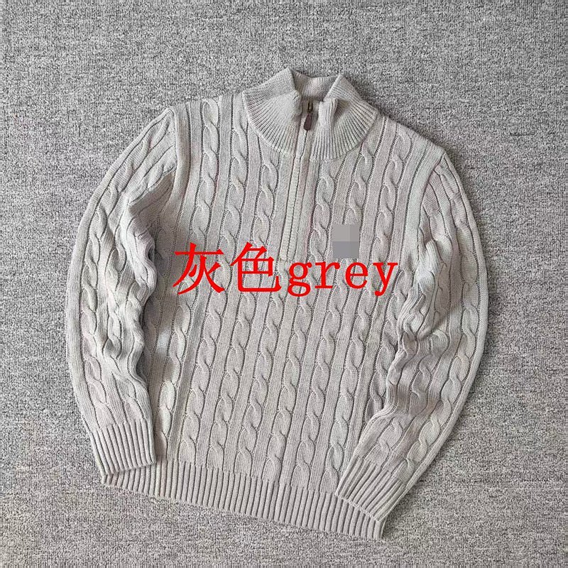 .00##pony Logo Embroidered Cable-knit Wool Knit Half-zip Long-sleeved Sweat C 5