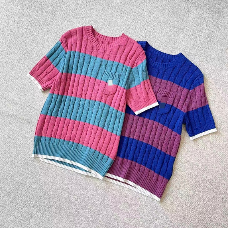 ##Striped Cable-Knit Short-Sleeve Sweater P 6