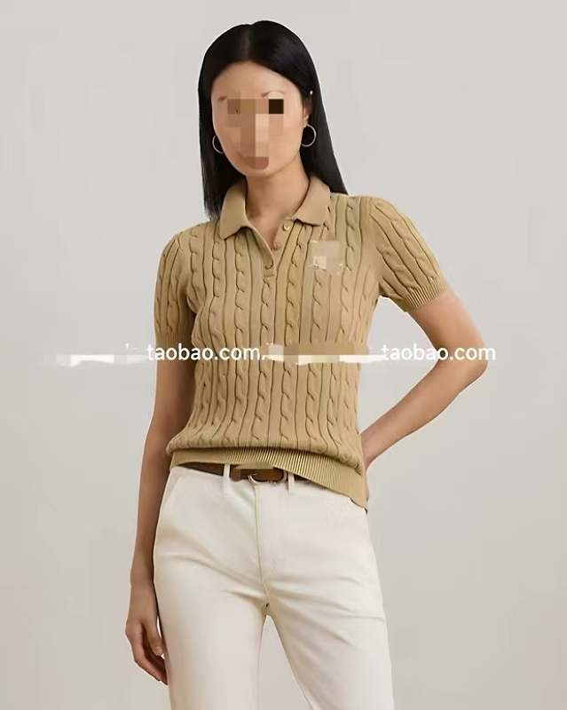 ##Polo Collar Cable Knit Short Sleeve Polo P 12