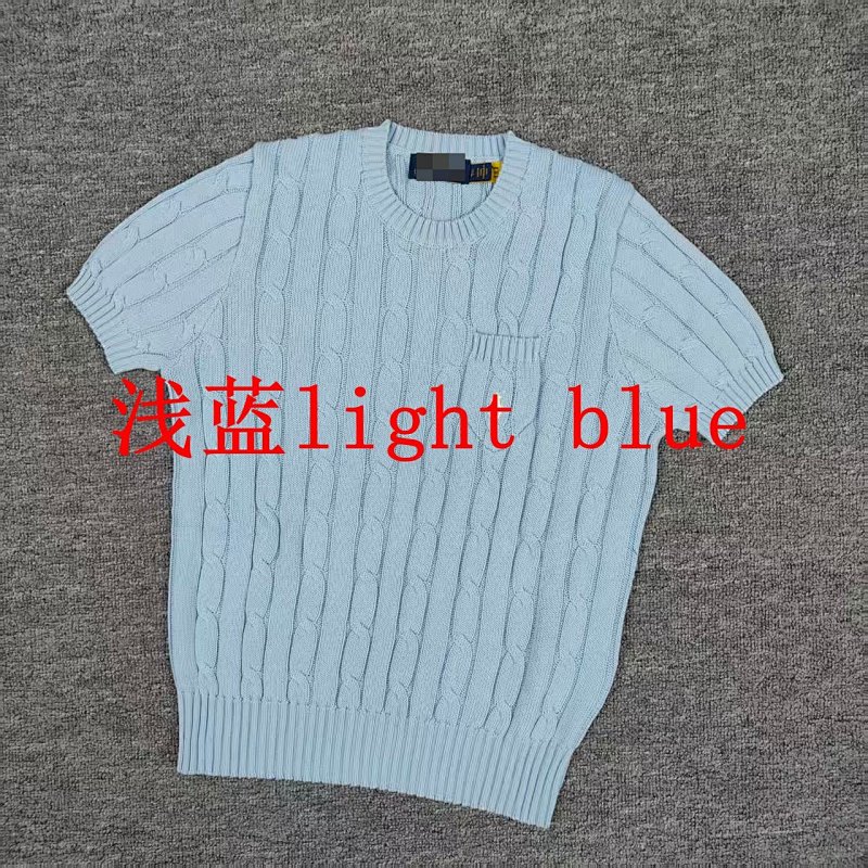 .00#pure Cotton Knitted Round Neck Short-sleeved Pocket Sweater, Twelve Color C 5