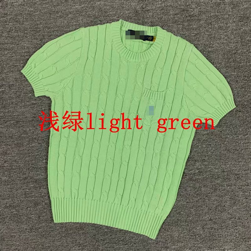 .00#pure Cotton Knitted Round Neck Short-sleeved Pocket Sweater, Twelve Color C 4