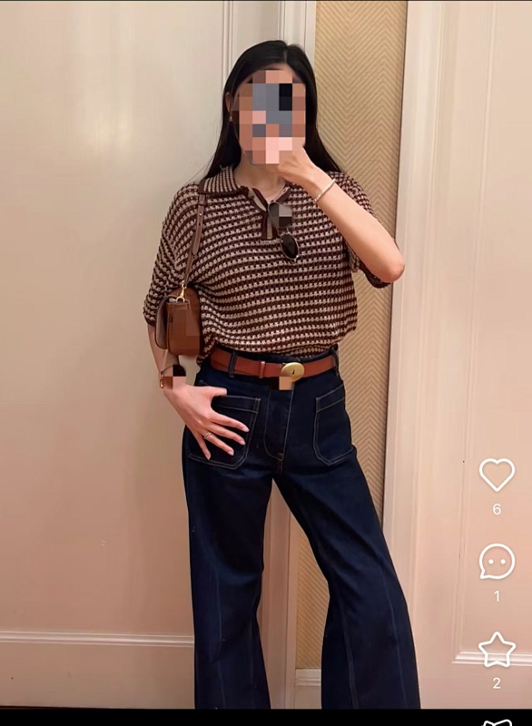 ##Striped Open-Knit Short-Sleeve Polo Polo P 2