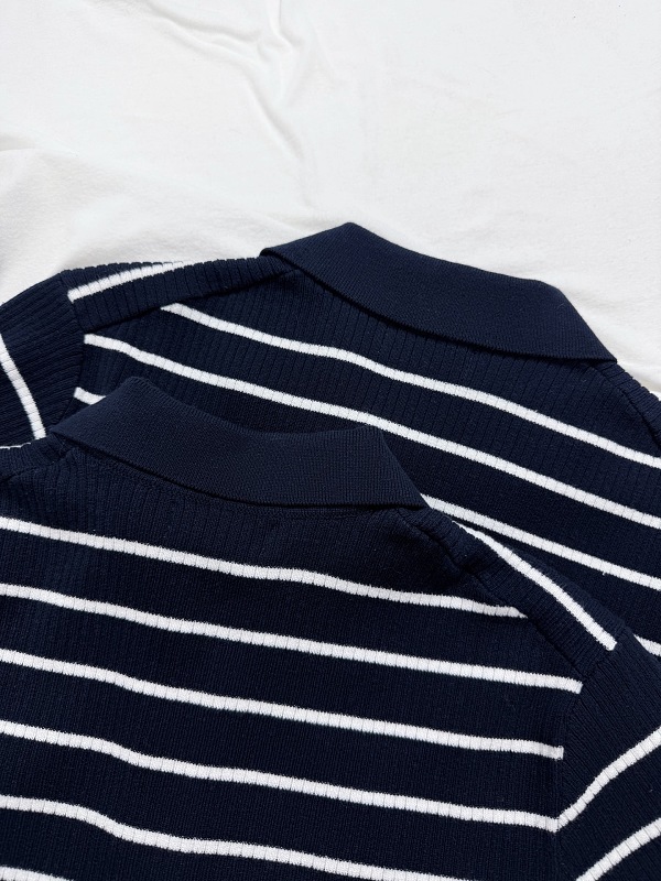 ##3 Buttons Stripe Knit Polo Shirt Polo R 11