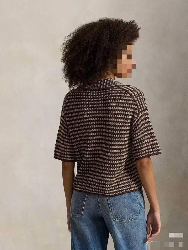 ##Striped Open-Knit Short-Sleeve Polo Polo P 4