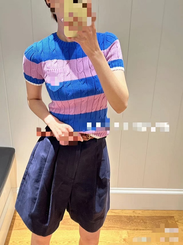 ##Striped Cable-Knit Short-Sleeve Sweater P 4