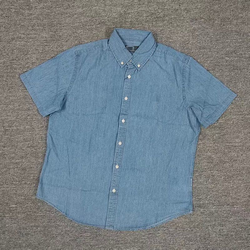 ##Denim Short-sleeved Shirt Loose Fit M 3