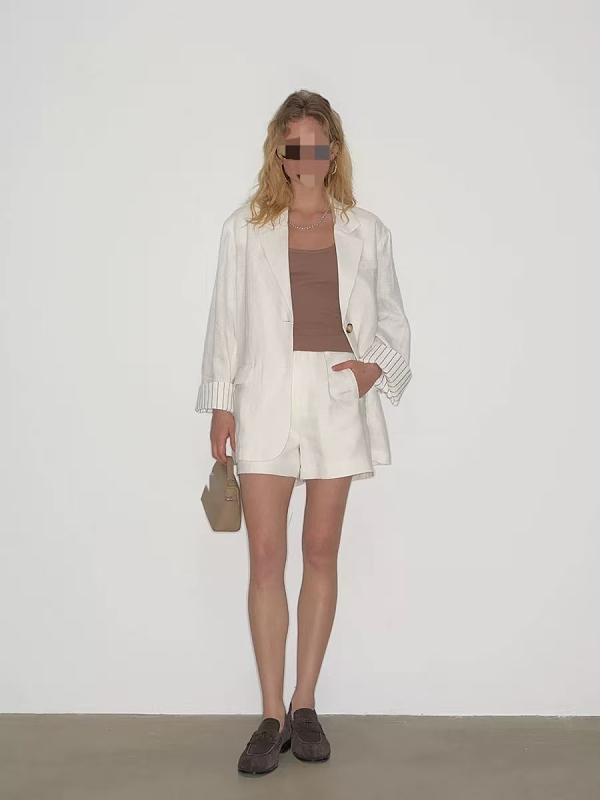 ##Women's Linen Casual Suit Shorts P 5