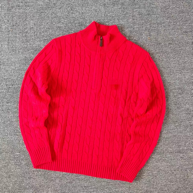 .00##pony Logo Embroidered Cable-knit Wool Knit Half-zip Long-sleeved Sweat C 10