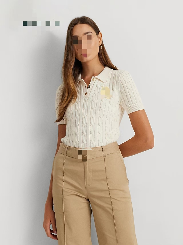 ##Polo Collar Cable Knit Short Sleeve Polo P 3