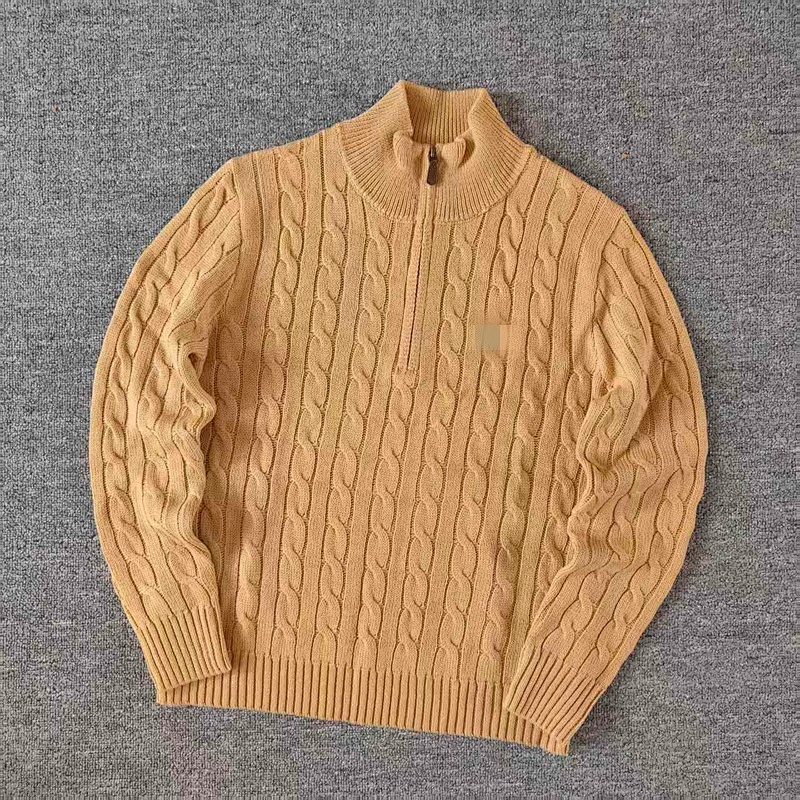 .00##pony Logo Embroidered Cable-knit Wool Knit Half-zip Long-sleeved Sweat C 9
