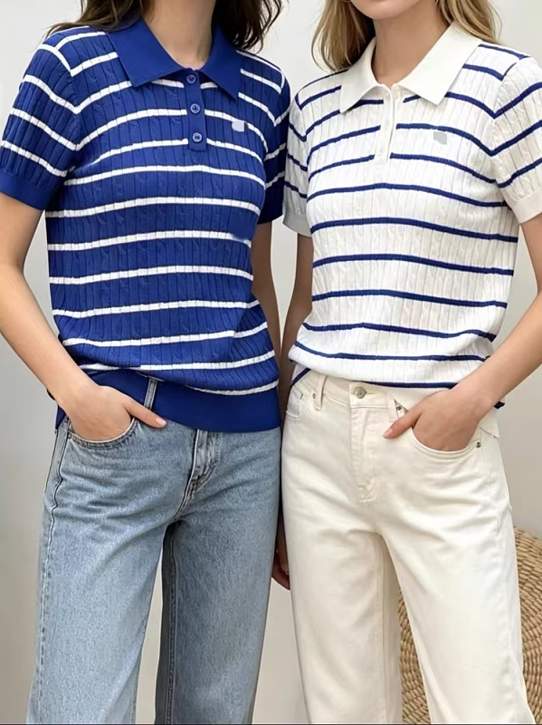 ##Two-Tone Striped Cable Knit Tee 066 P 2