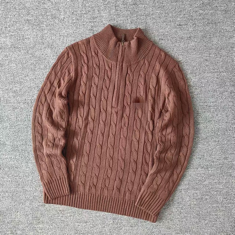 .00##pony Logo Embroidered Cable-knit Wool Knit Half-zip Long-sleeved Sweat C 11
