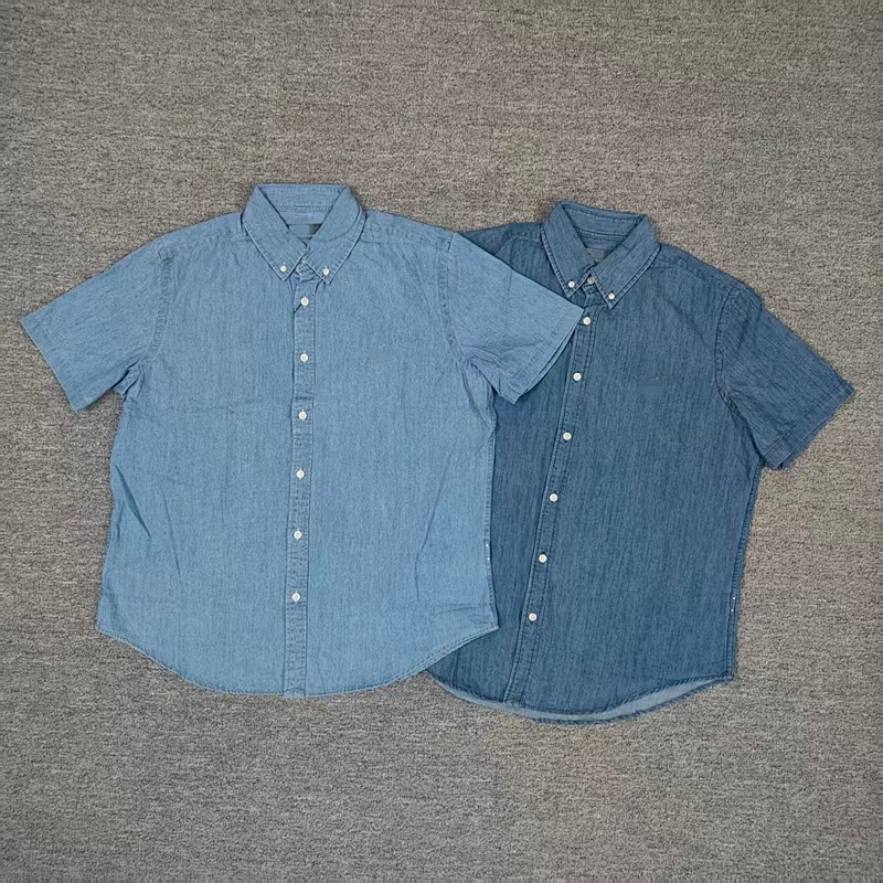 ##Denim Short-sleeved Shirt Loose Fit M 2
