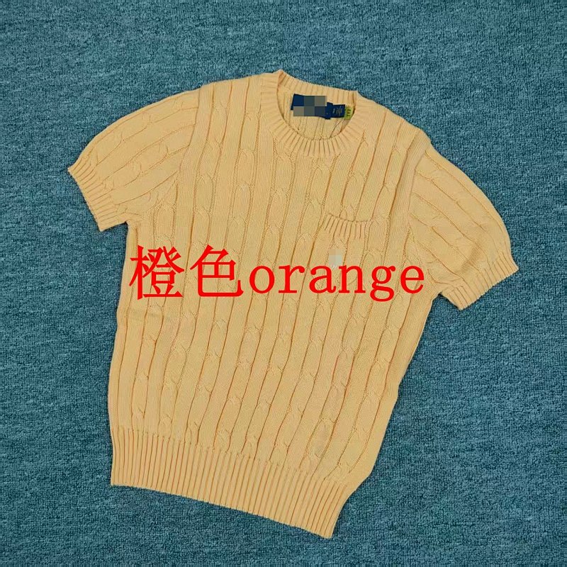 .00#pure Cotton Knitted Round Neck Short-sleeved Pocket Sweater, Twelve Color C 12
