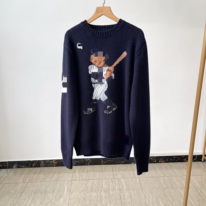 ##Bear Intarsia Knit Crewneck Sweater 808 P 5