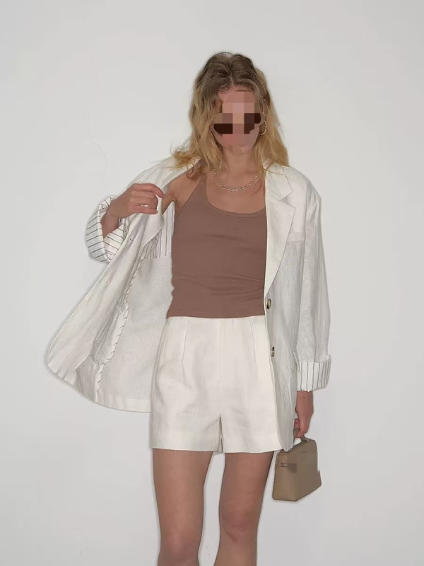 ##Women's Linen Casual Suit Shorts P 7