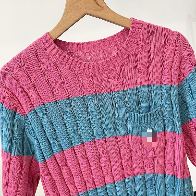 ##Striped Cable-Knit Short-Sleeve Sweater P 12