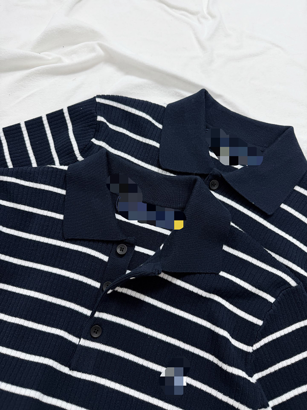 ##3 Buttons Stripe Knit Polo Shirt Polo R 8