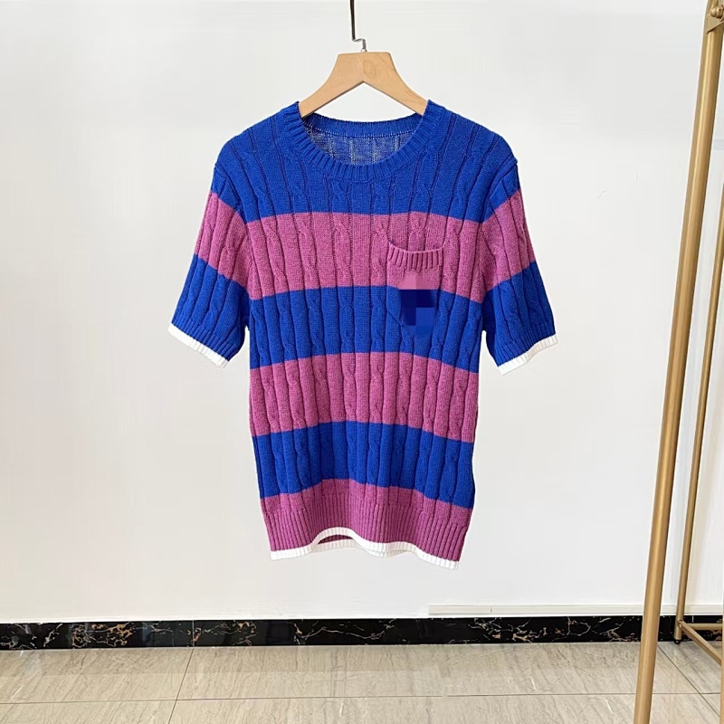 ##Striped Cable-Knit Short-Sleeve Sweater P 7