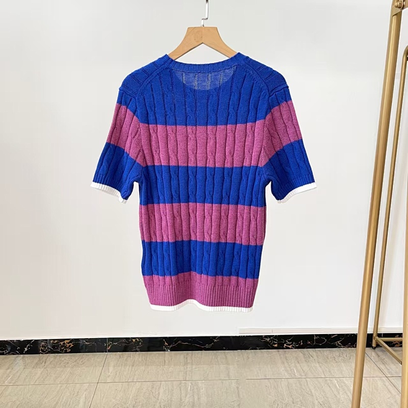 ##Striped Cable-Knit Short-Sleeve Sweater P 8
