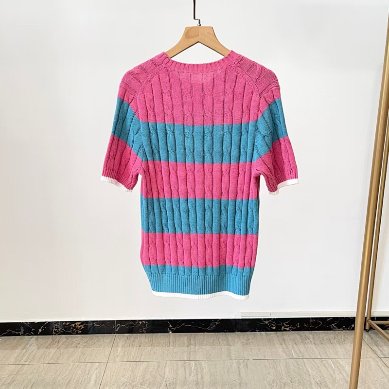 ##Striped Cable-Knit Short-Sleeve Sweater P 10