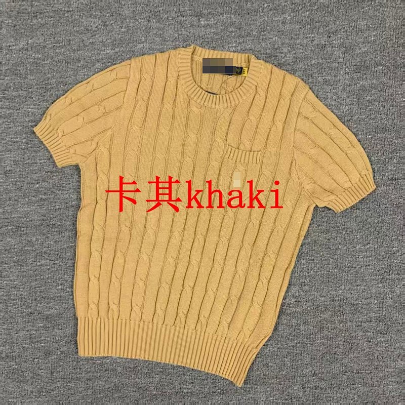 .00#pure Cotton Knitted Round Neck Short-sleeved Pocket Sweater, Twelve Color C 7