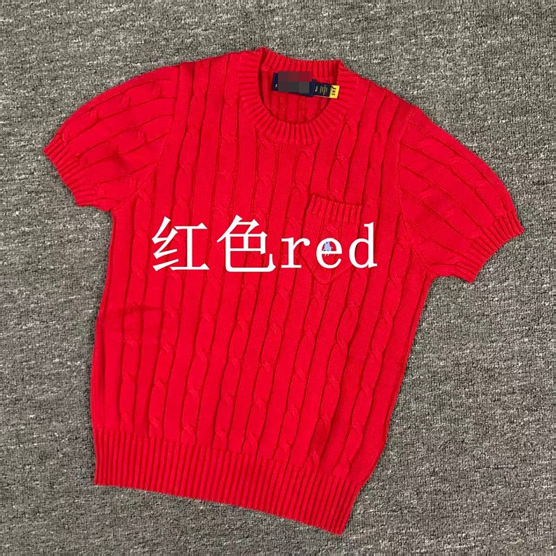 .00#pure Cotton Knitted Round Neck Short-sleeved Pocket Sweater, Twelve Color C 9