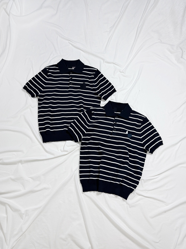 ##3 Buttons Stripe Knit Polo Shirt Polo R 5