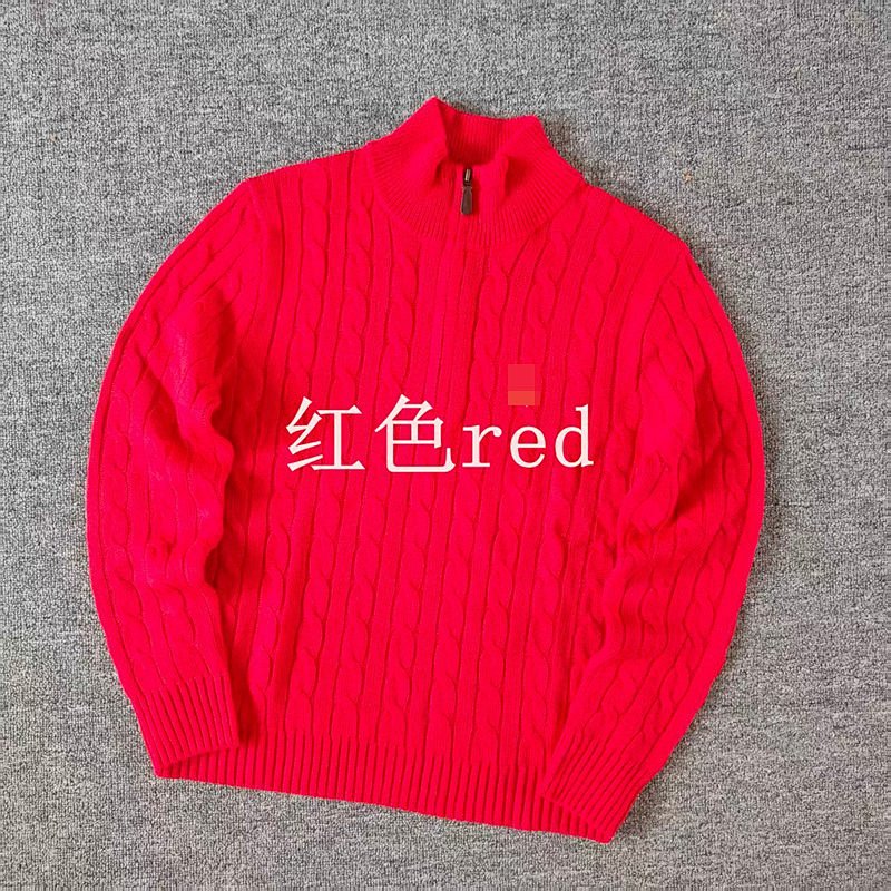 .00##pony Logo Embroidered Cable-knit Wool Knit Half-zip Long-sleeved Sweat C 6