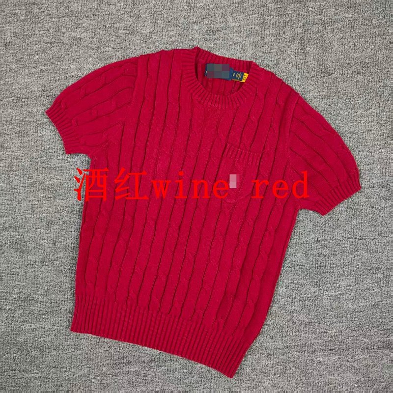 .00#pure Cotton Knitted Round Neck Short-sleeved Pocket Sweater, Twelve Color C 8