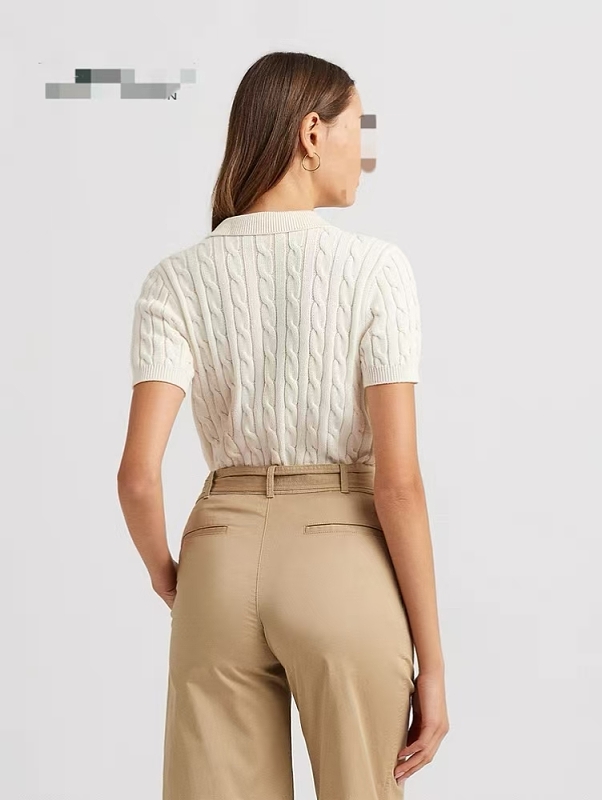##Polo Collar Cable Knit Short Sleeve Polo P 4
