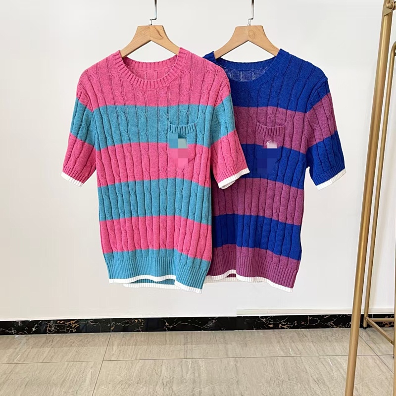 ##Striped Cable-Knit Short-Sleeve Sweater P 5