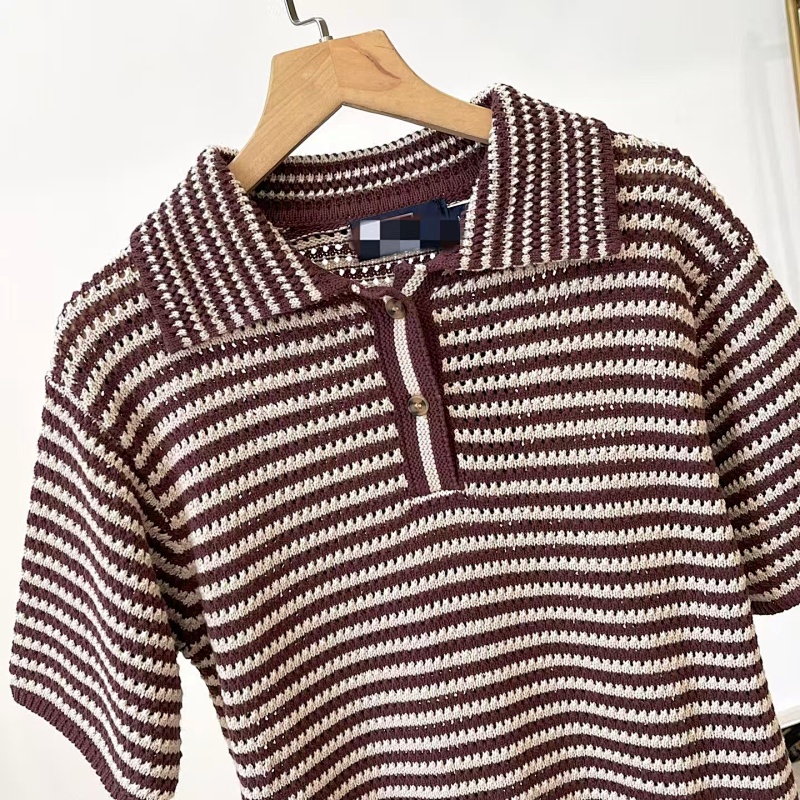 ##Striped Open-Knit Short-Sleeve Polo Polo P 10