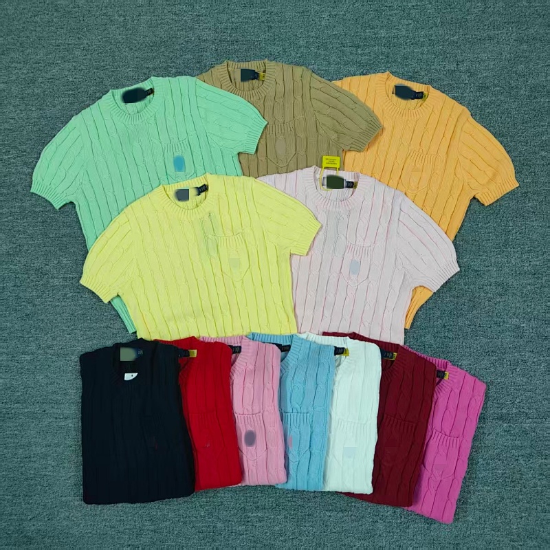 .00#pure Cotton Knitted Round Neck Short-sleeved Pocket Sweater, Twelve Color C 2