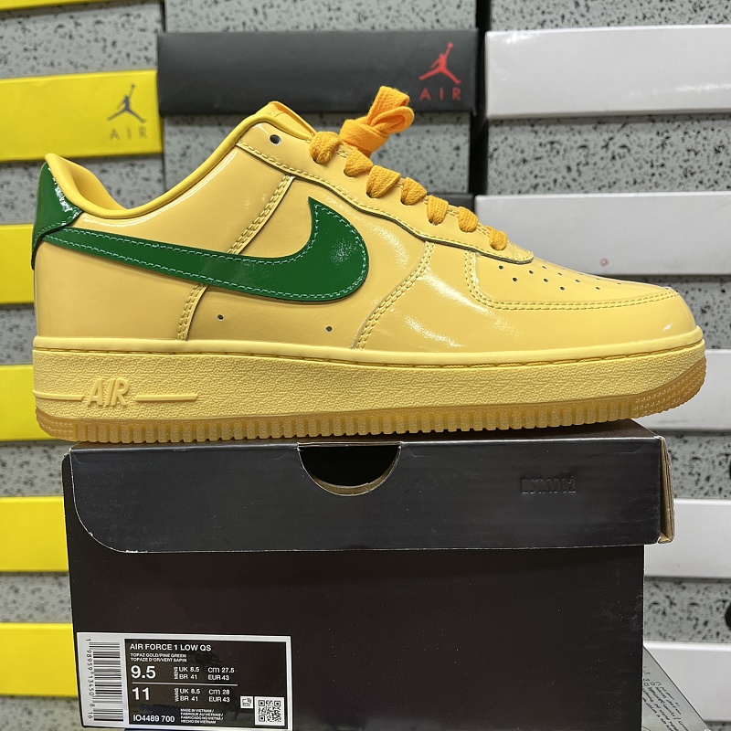 Air Force 1 Low Patent Leather Topaz Gold Pine Green 10